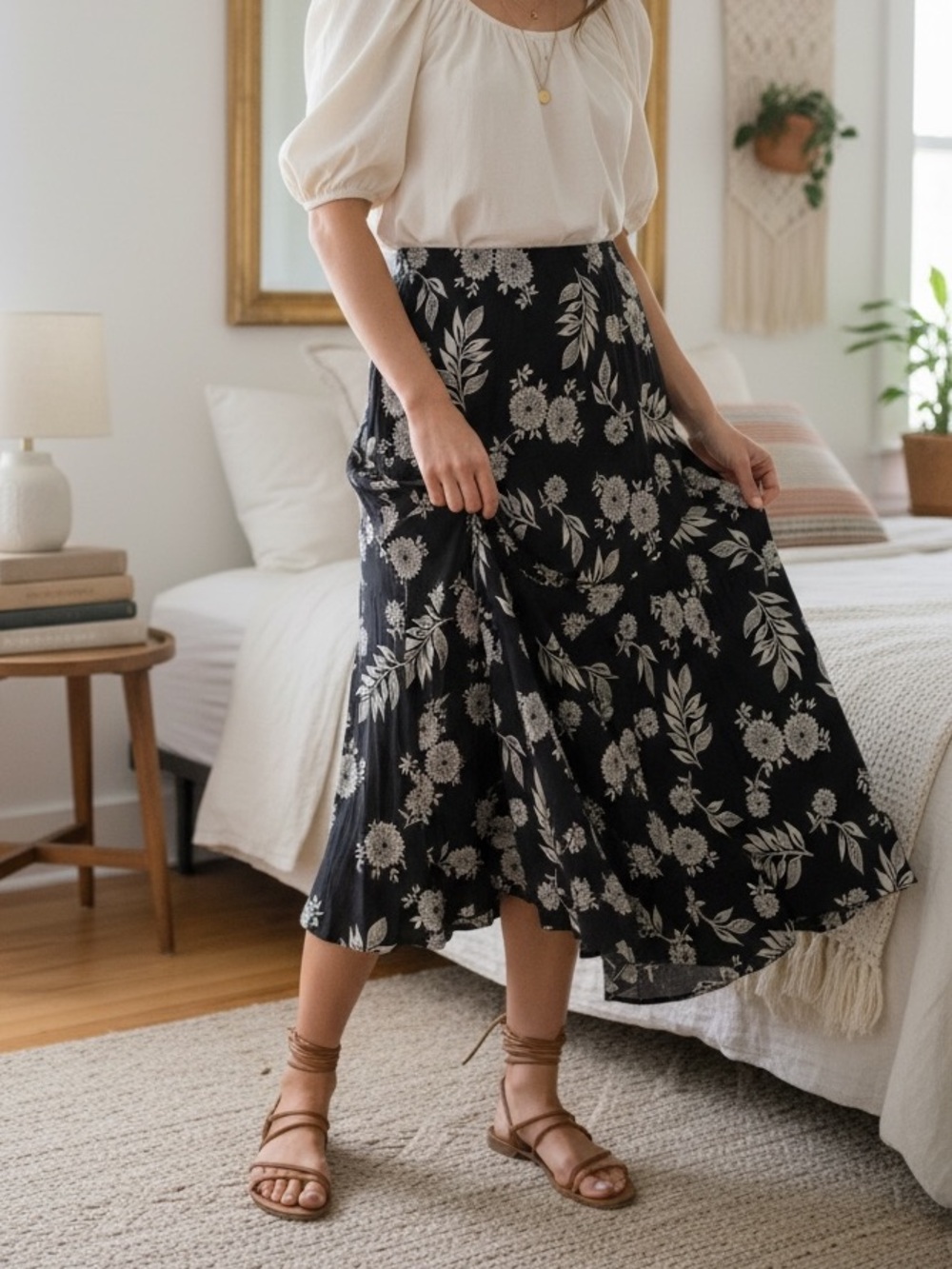 Y2K Lola P. Floral Flowy 100% Rayon Maxi Skirt size XL